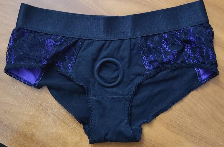 Ruby Ryder shares Rodeoh purple and black panty style fabric harness for pegging